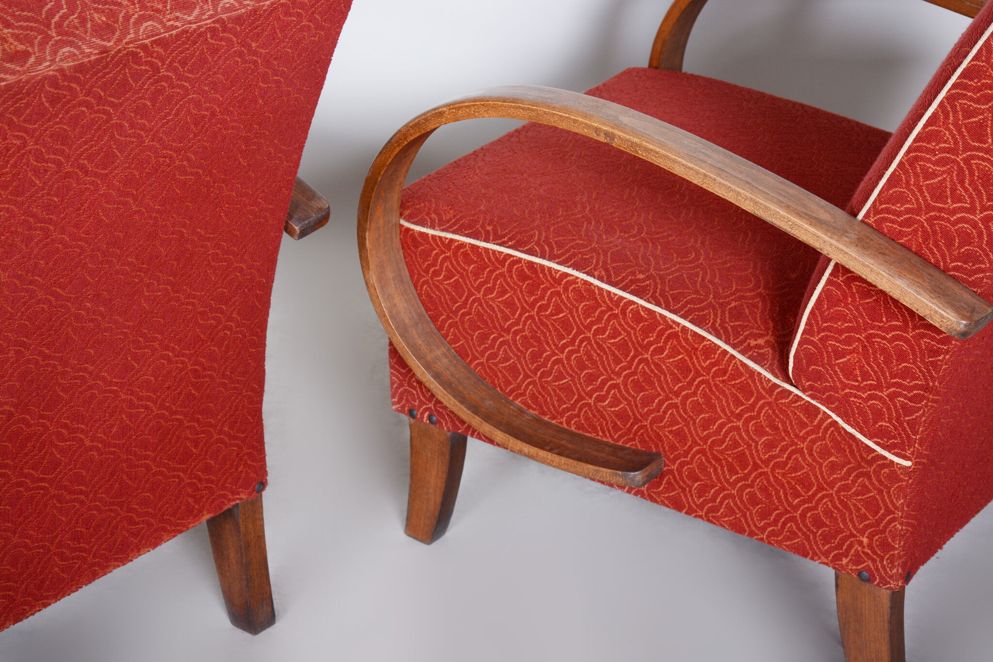 Pair of red Art Deco armchairs made in the 1930