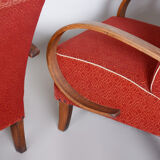 Pair of red Art Deco armchairs made in the 1930