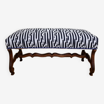 Vintage reupholstered solid wood footboard bench, kirkbydesign publisher fabric, 88 cm