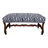 Vintage reupholstered solid wood footboard bench, kirkbydesign publisher fabric, 88 cm