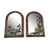 Lot de 2 miroirs vintage en bois brun clair style Art Nouveau