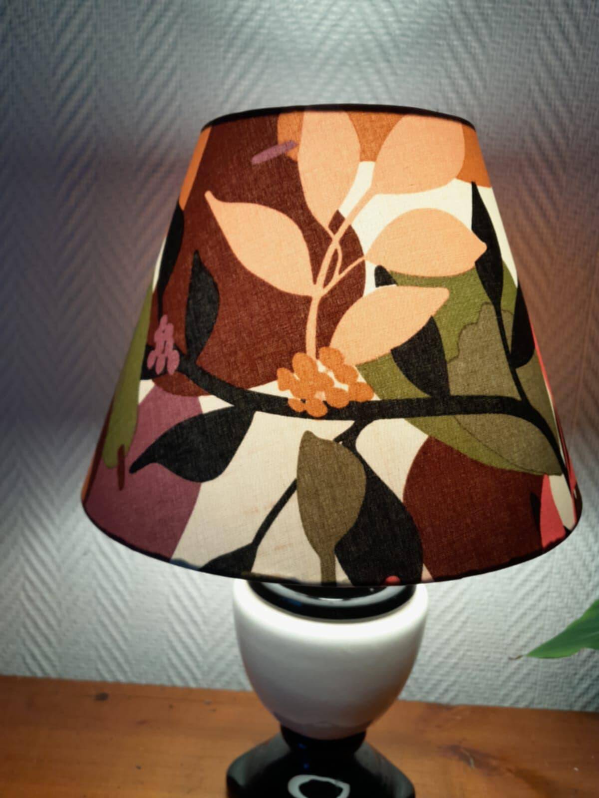 Vintage ceramic lamp with fruit lampshade
