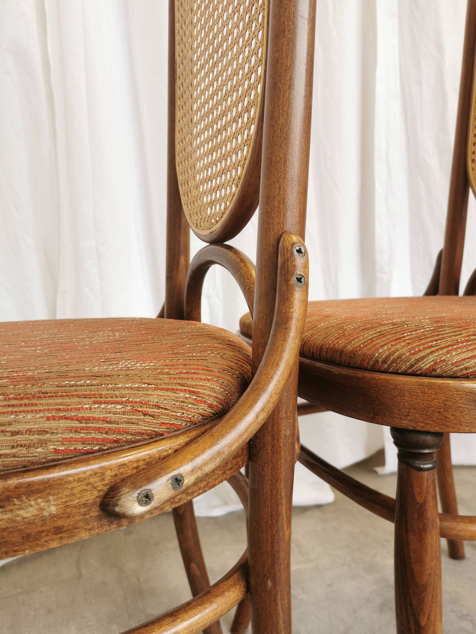 Set of 4 Vintage Bentwood Dining Chairs: Cane Back, Thonet Style