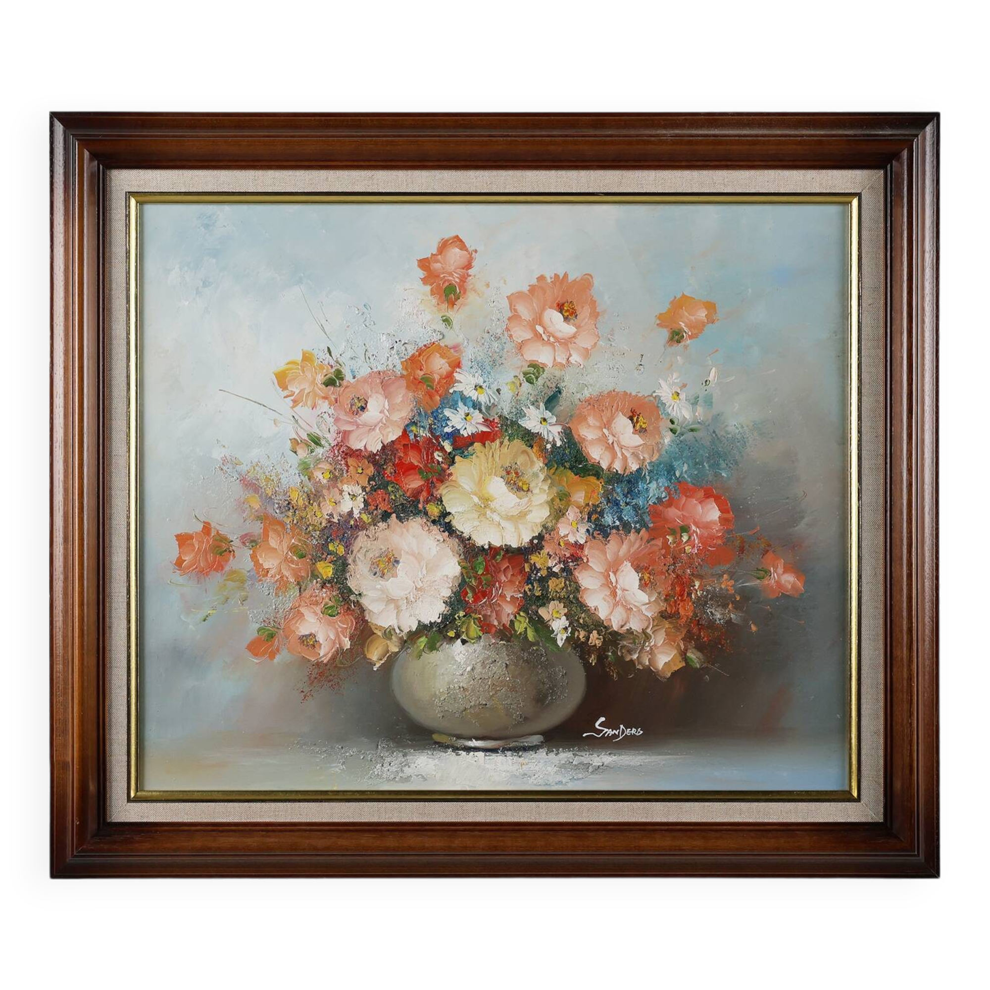 Painting of a vase with flowers by the Belgian painter Edmond Sanders (1898-1961)