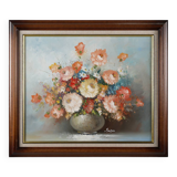 Painting of a vase with flowers by the Belgian painter Edmond Sanders (1898-1961)