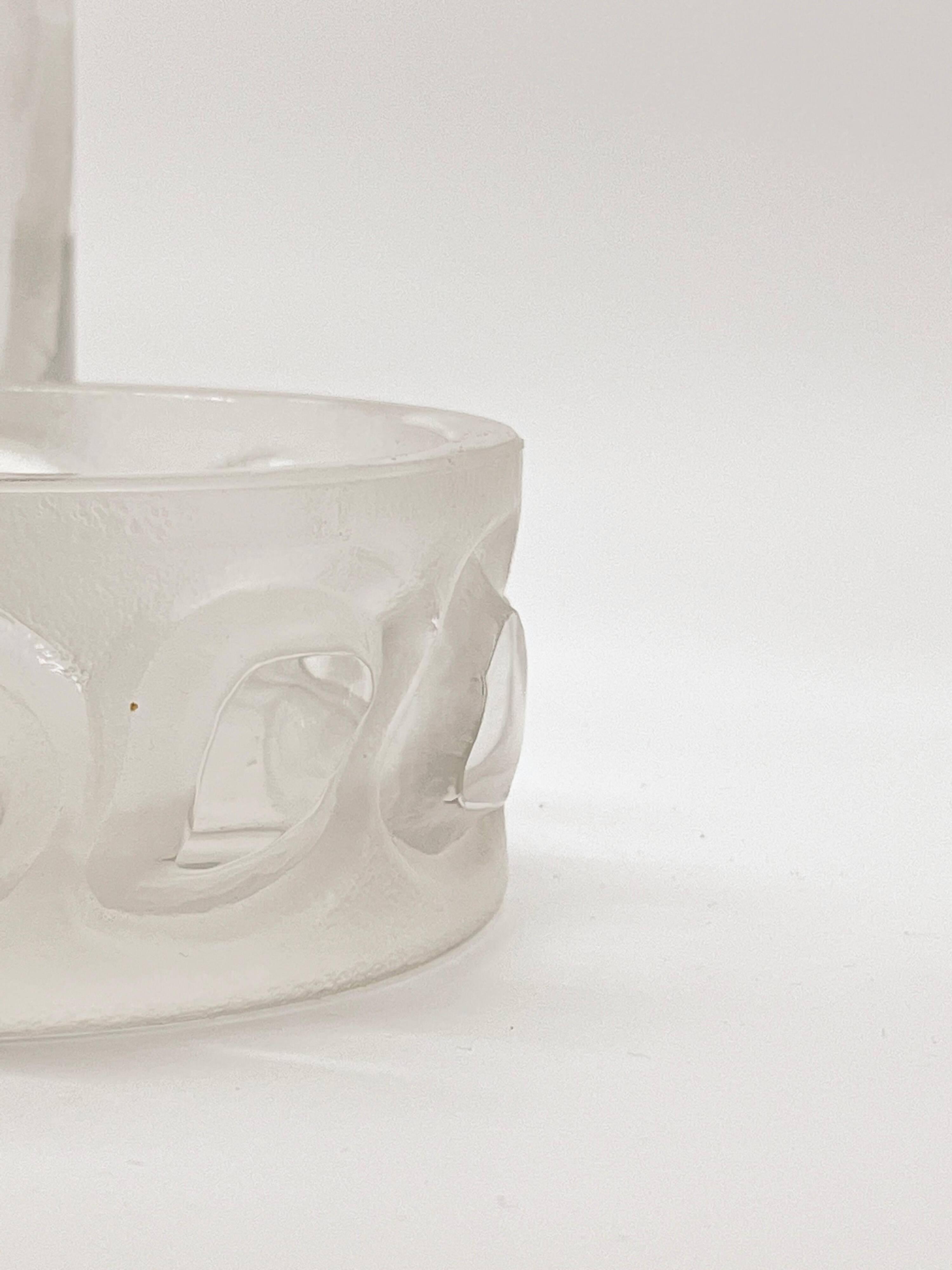 Set of Two Vintage Matching Glass, Tall Vase and Low Bowl, Engraved Decorations