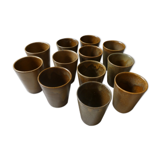 Set of 12 vintage Gp Digoin stoneware glass cups