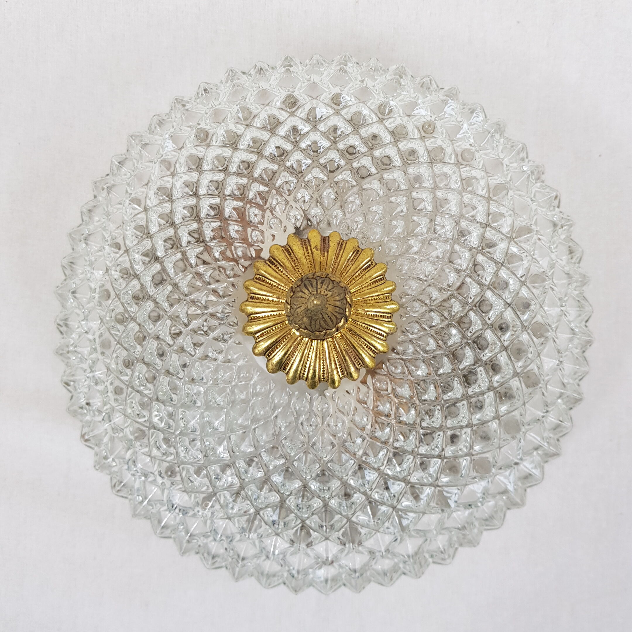 Gilded frame and glass globe ceiling lamp