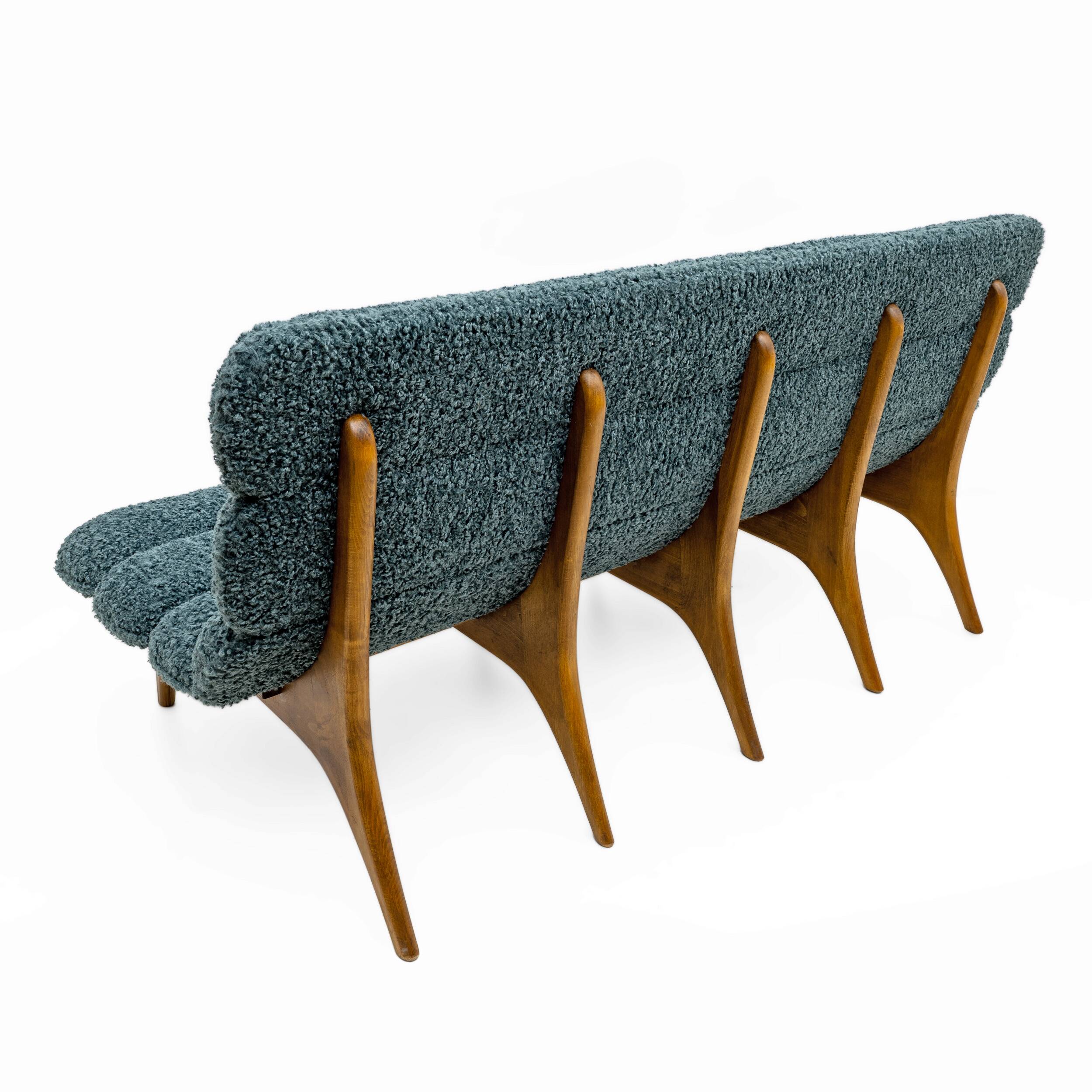 Adrian Pearsall Style Italin Modern Bouclè and Walnut Sofa