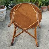 Table ronde en bois et rotin