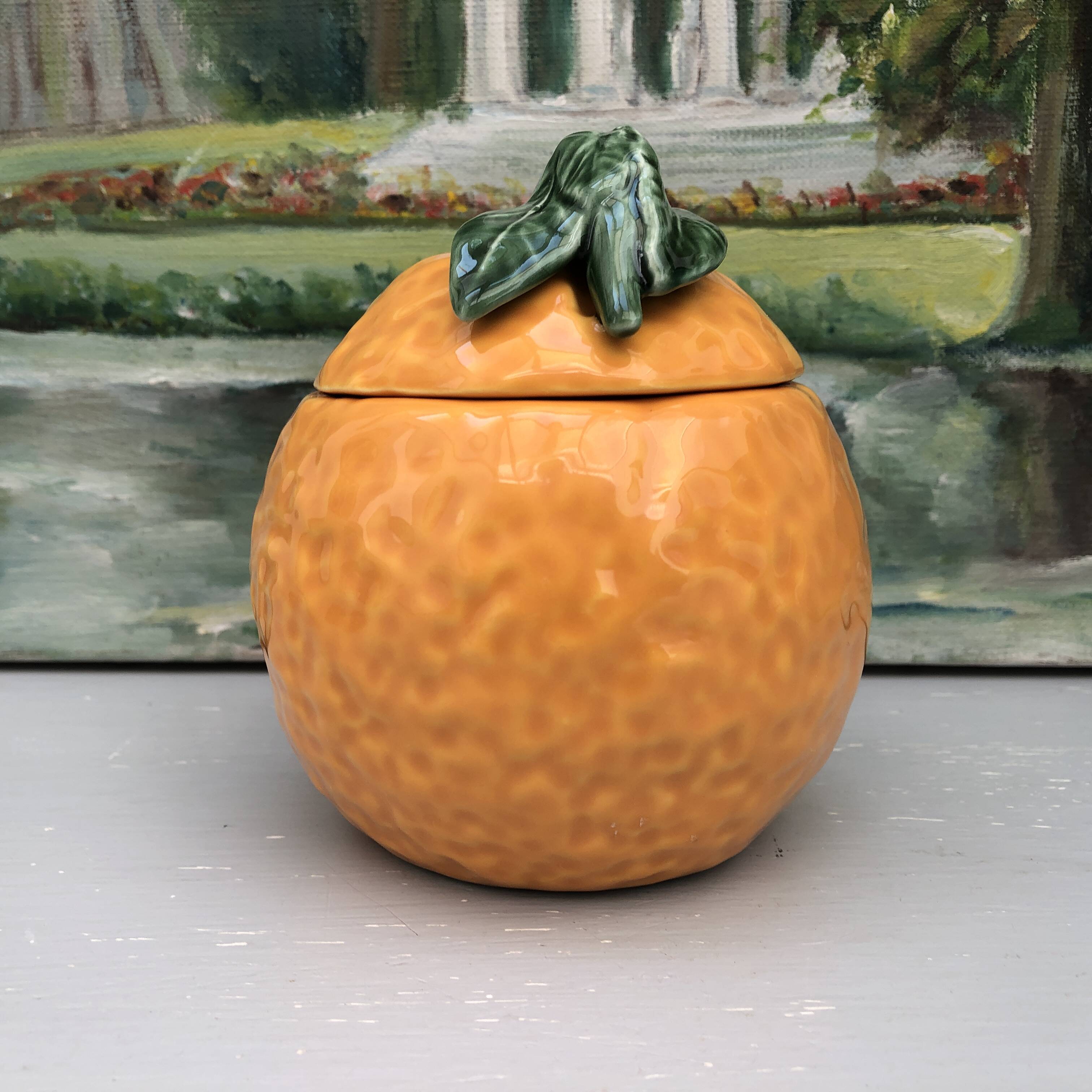 Pot à confiture vintage en barbotine Orange - Année 70.