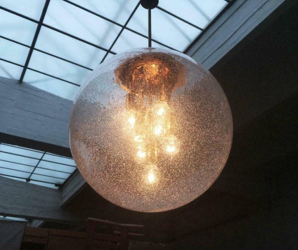 Large glass and brass planet ball pendant lamp from the mid-century German space age, 1960s.