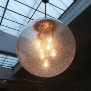 Large glass and brass planet ball pendant lamp from the mid-century German space age, 1960s.