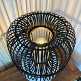 Opaline and rattan laying lamp