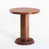 Art Deco style pedestal table in walnut wood veneer. France, 40's