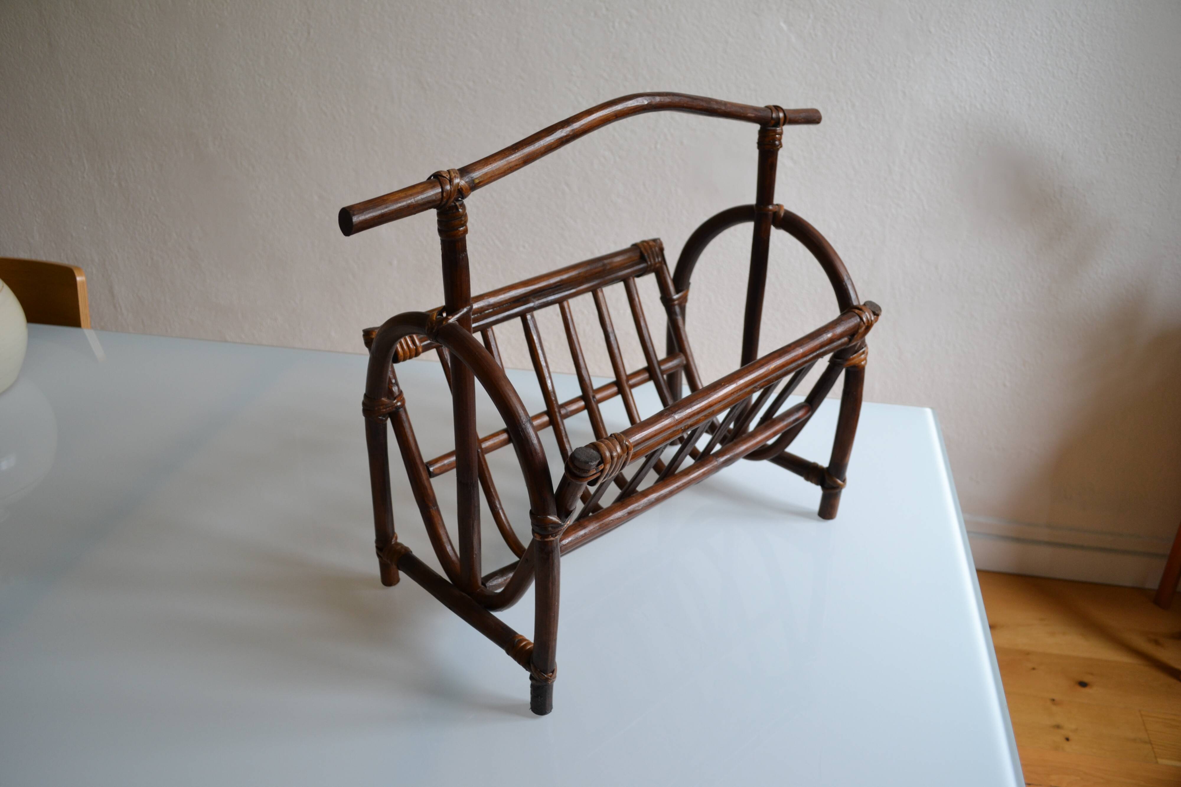 Vintage rattan magazine holder