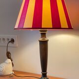 Wooden table lamp and striped lampshade