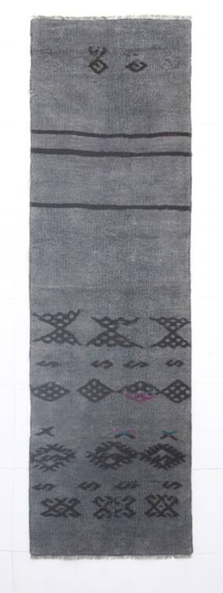 Tapis de couloir vintage gris et noir 2x8, 72x255 cm