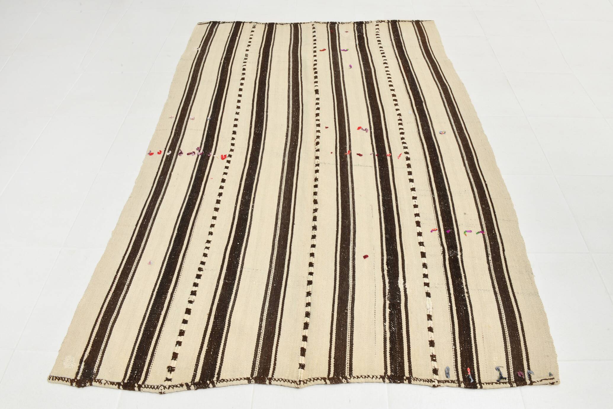 5x7 Cream & Brown Kilim Rug, 157x225Cm