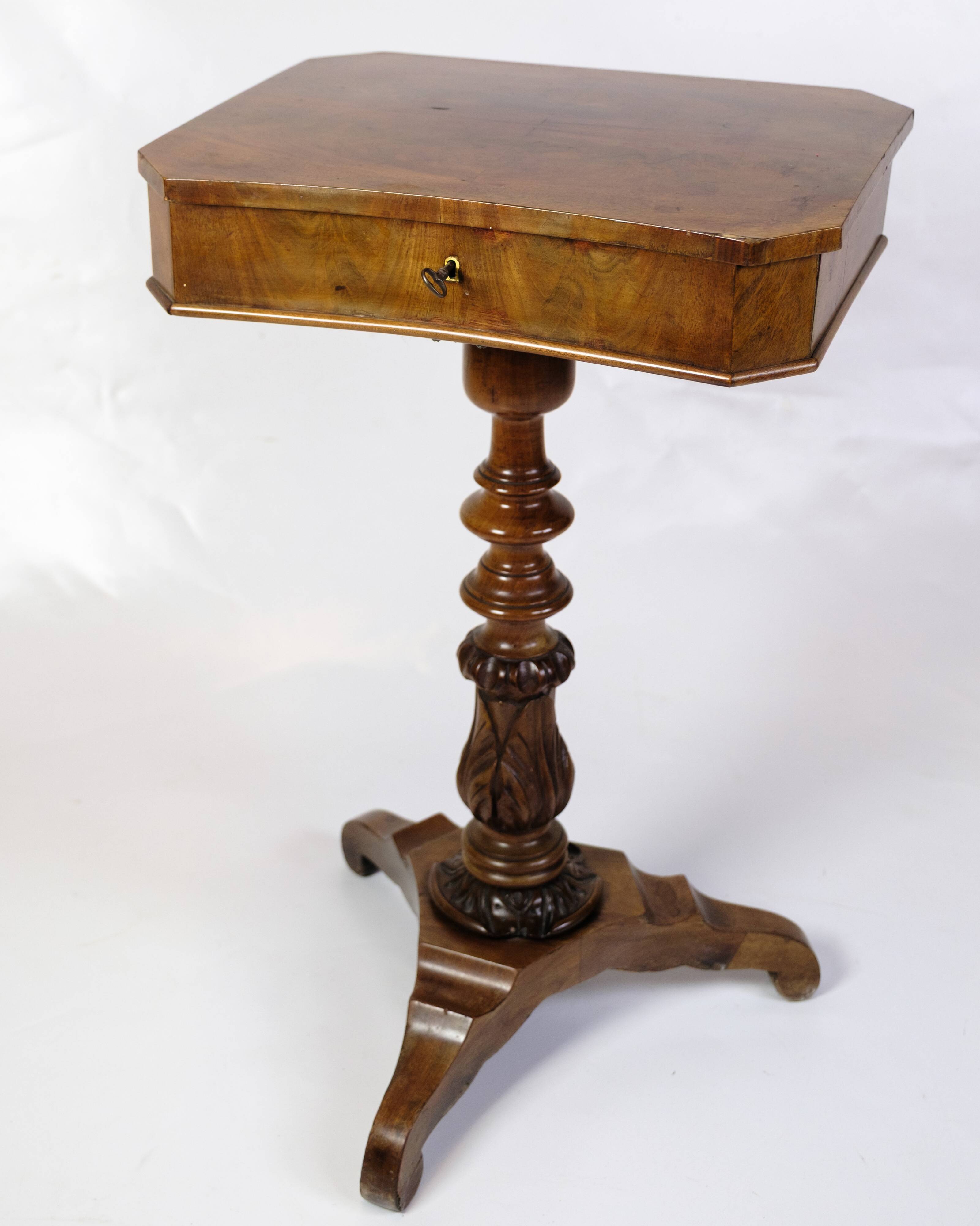 Anitque Side/Sewing Table On Column Made In Mahogany From 1890s