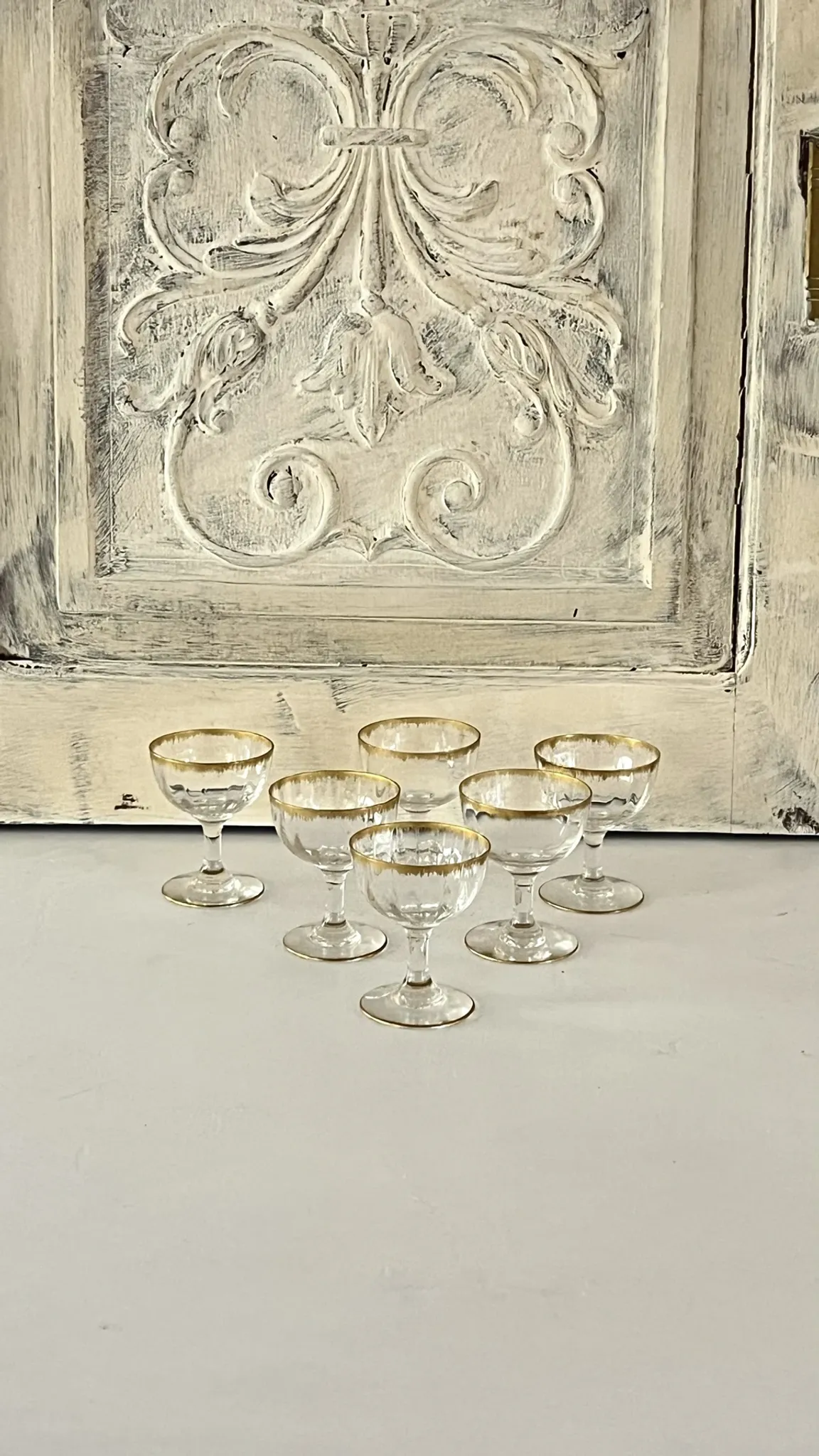 Liqueur Glasses, Vintage French Set of 6 – Gold Rimmed Stemware