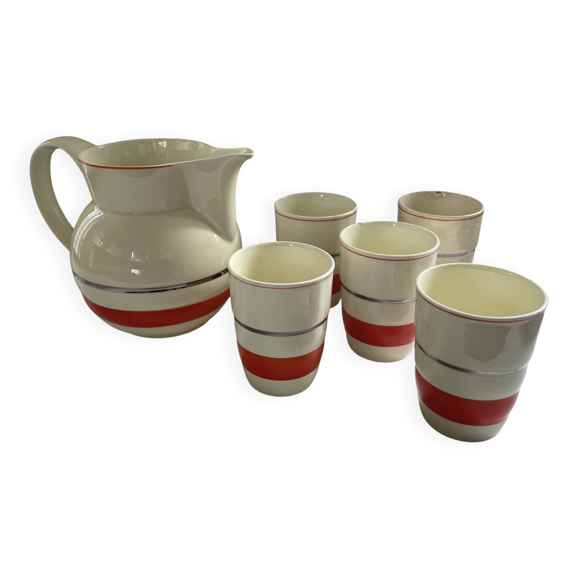 Red, white and silver porcelain jug set by Edmond Bellefroid for Robo.