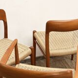 Mid Century Teak Dining Chairs by Niels O. Møller for J.L. Moller, Model 56 & 75 with papercord seat