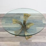 Table basse en verre, design années 80, Luciano Frigerio. Design brutaliste