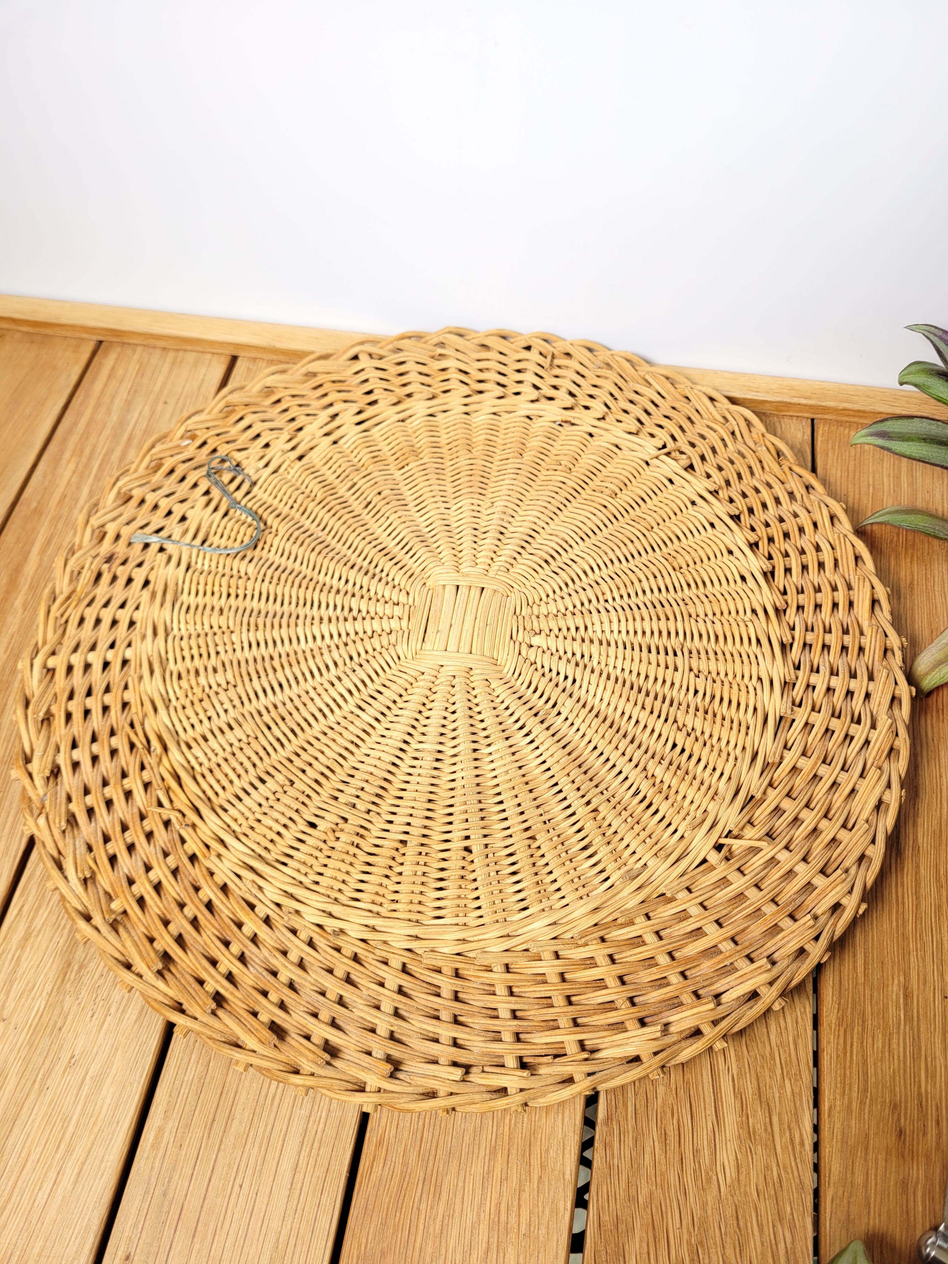 Round mirror 30cm wicker 1960
