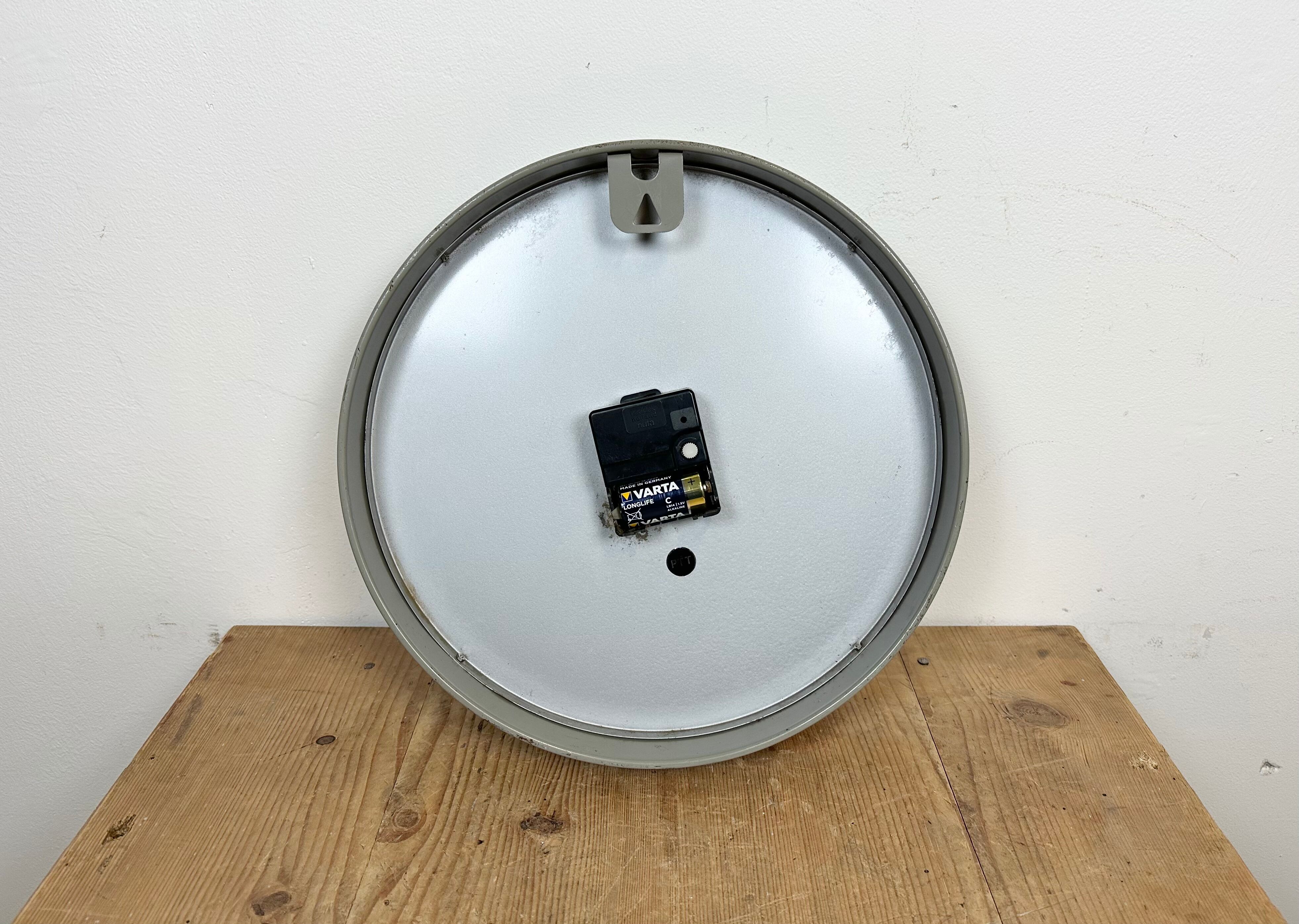 Grey Industrial Station Wall Clock from Nedklok, 1960