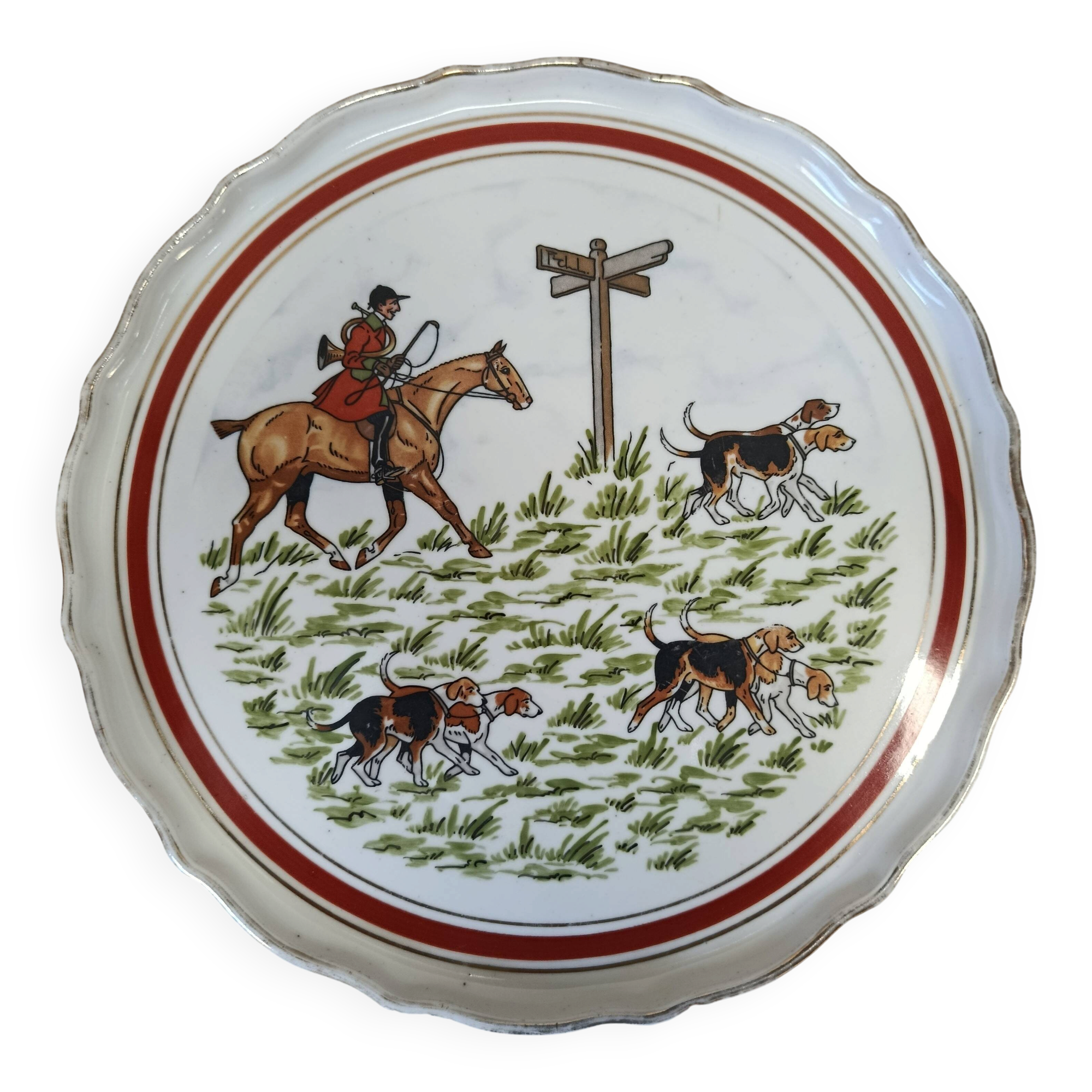 Large serving dish, Couleuvre porcelain, Hunting, Pierre Chambry
