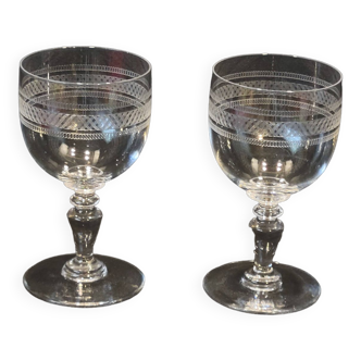 2 Baccarat crystal water glasses, balloon shape model engraving 1423