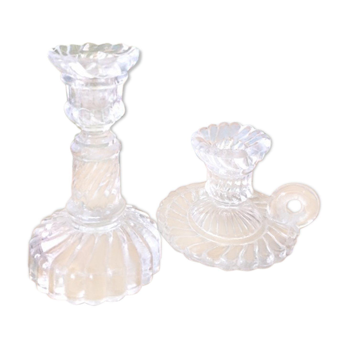 2 nice old candle holders glass