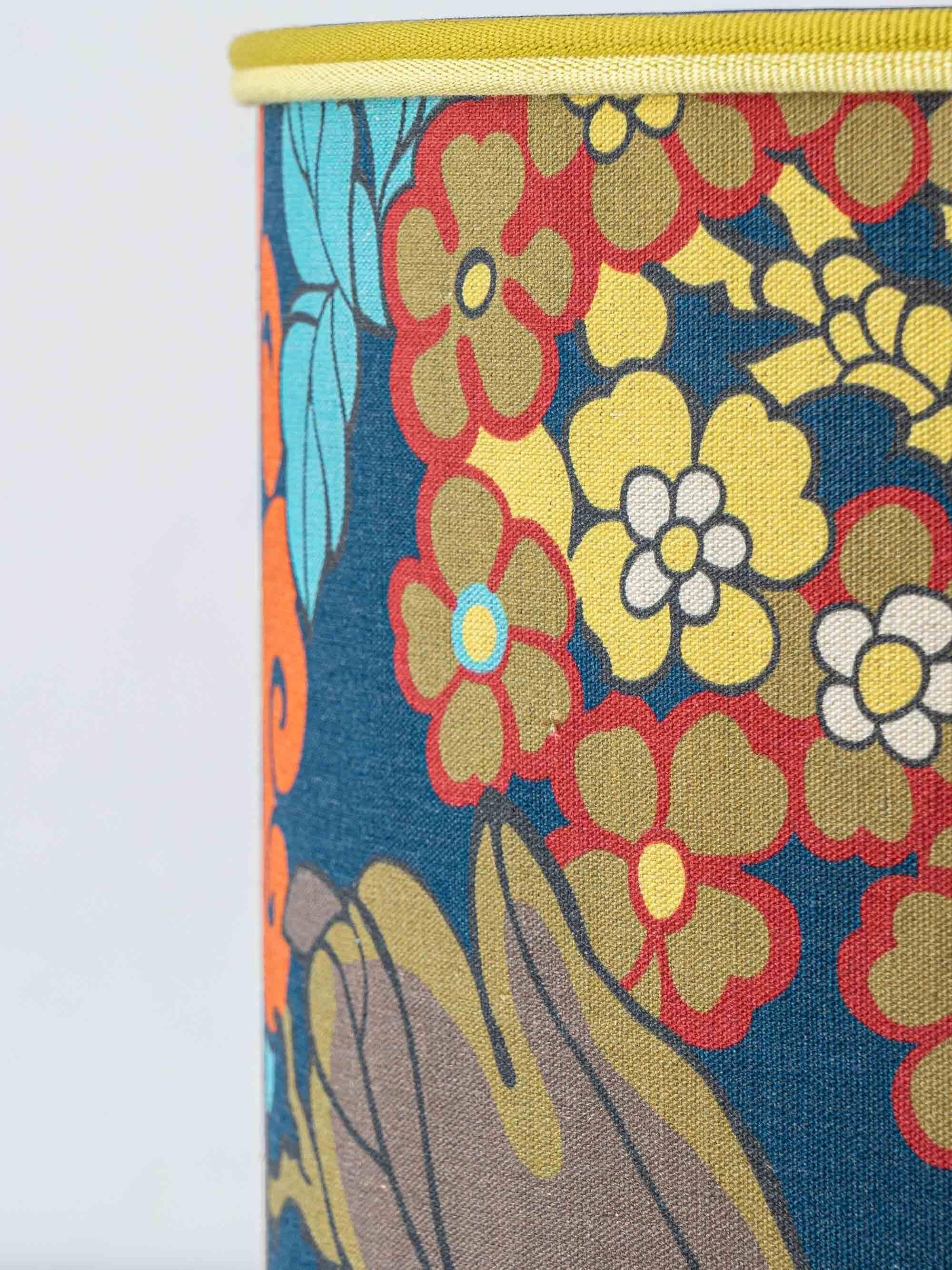 Lampe de table en céramique jaune espagnole, années 1960, abat-jour Liberty London rétro neuf