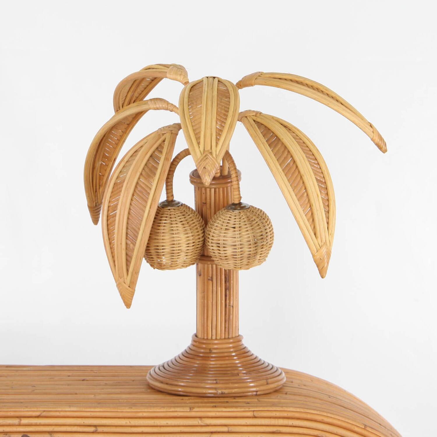 Paire de lampes «palmier» en rotin