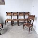 Set of 6 straw and oak Beauche chairs.