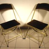Pair of folding chairs in velvet and gilded metal