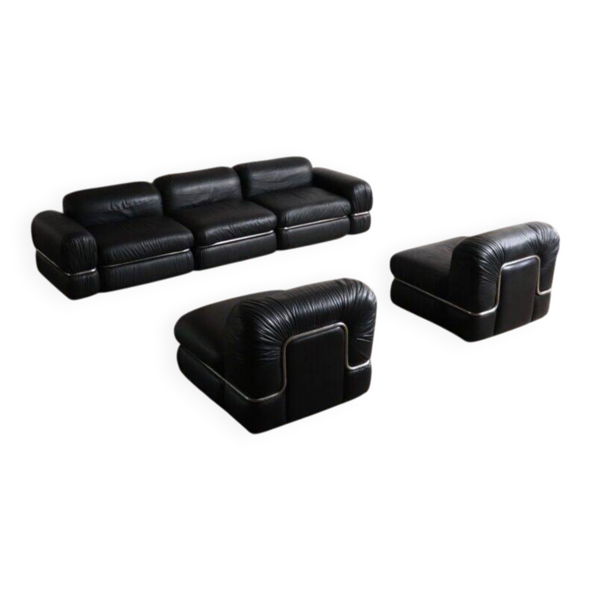 Modular sofa in black leather by Rodolfo Bonetto for Tecnosalotto, 1960s