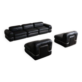 Modular sofa in black leather by Rodolfo Bonetto for Tecnosalotto, 1960s