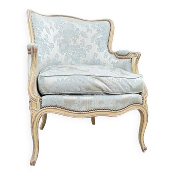 Large bergère en bois laqué de style louis xv xix eme siècle