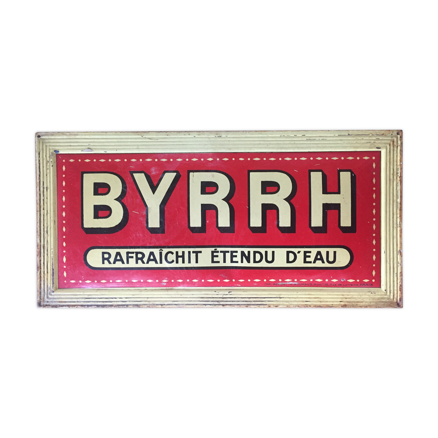 Ancient lithographed sheet metal plate "Byrrh refreshed..." 19x39cm 1910