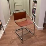 Hanging chair in Mart Stam S33 style in chrome metal and cognac imitation leather