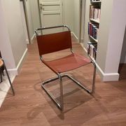 Hanging chair in Mart Stam S33 style in chrome metal and cognac imitation leather