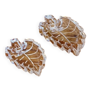Duo de coupelles feuilles vintage en verre moulé années 70
