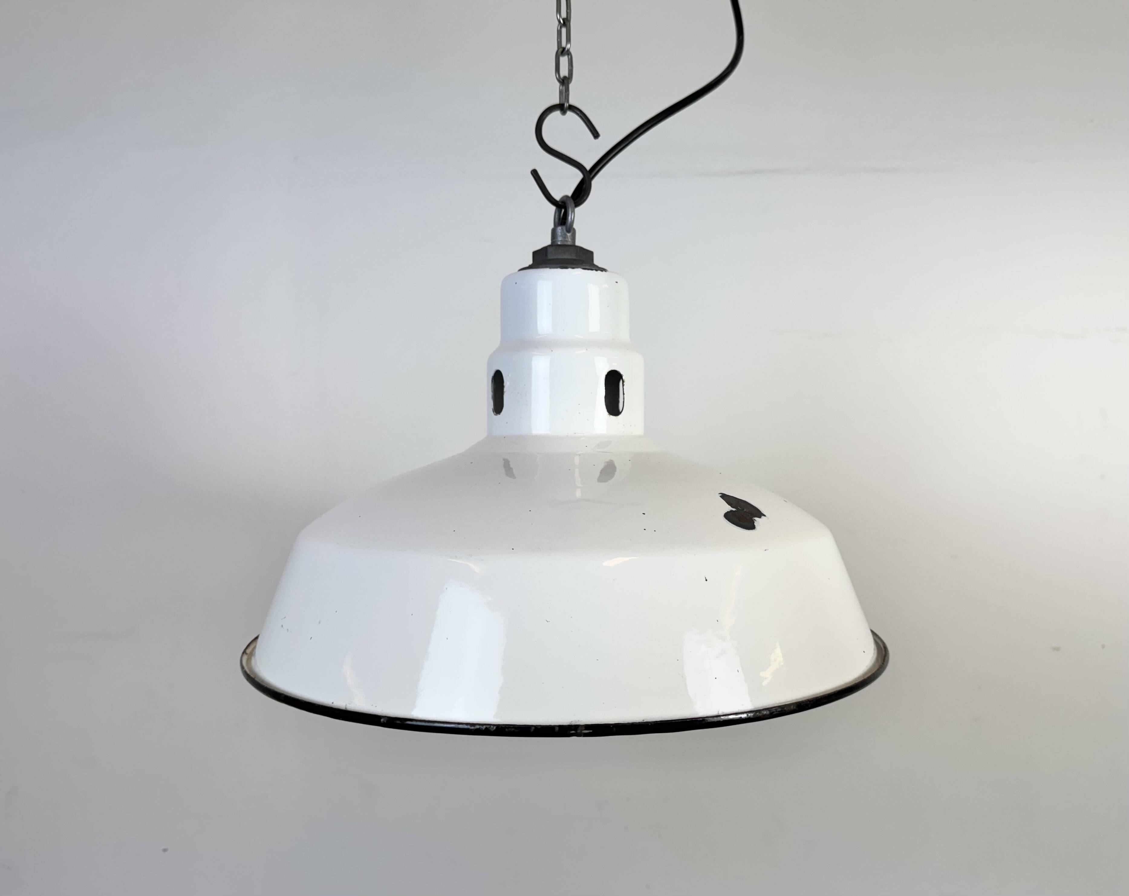 Industrial White Enamel Factory Pendant Lamp from Abolite, 1960s