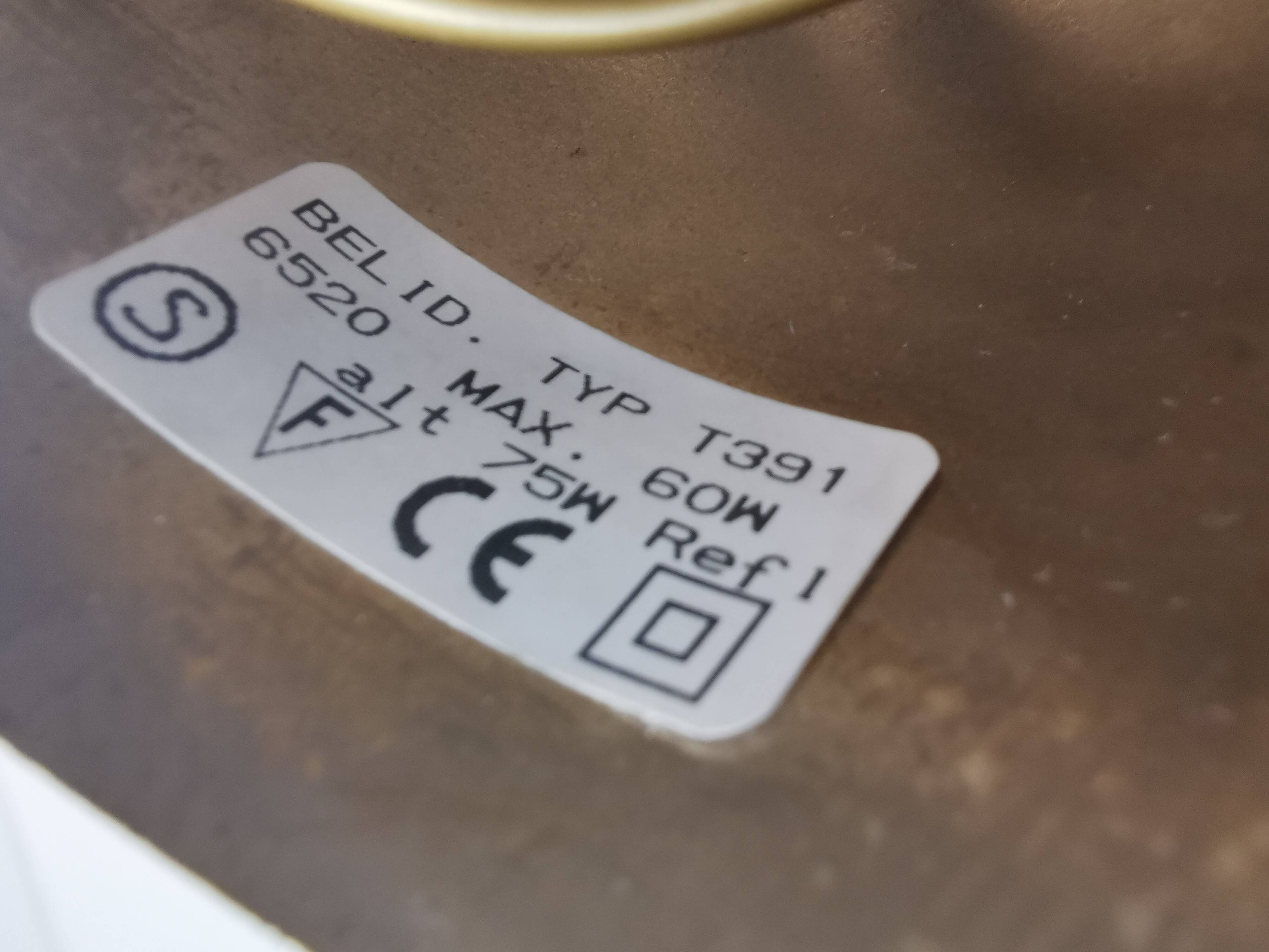 Original Belid T 391 pendant light in gold-coloured metal and smoked glass