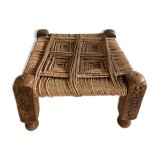 Stool in carved wood and rope from the 70s