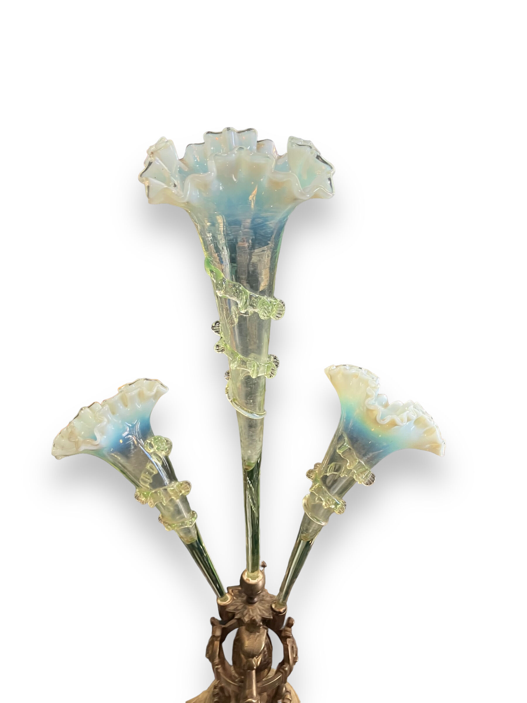 Tulip tree centerpiece in opalescent glass and bronze nineteenth
