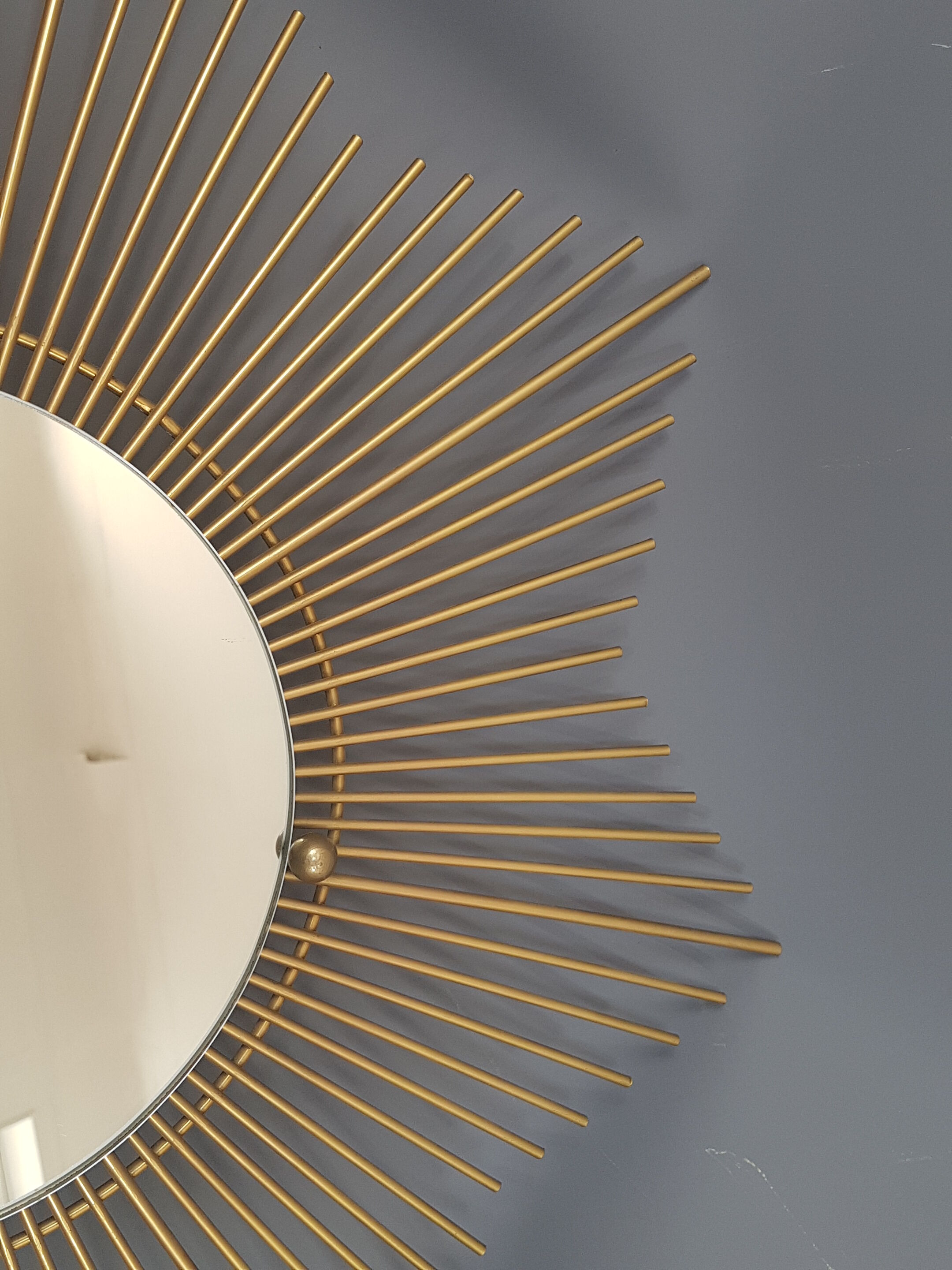 Large golden starry sun mirror vintage 70s 68cm