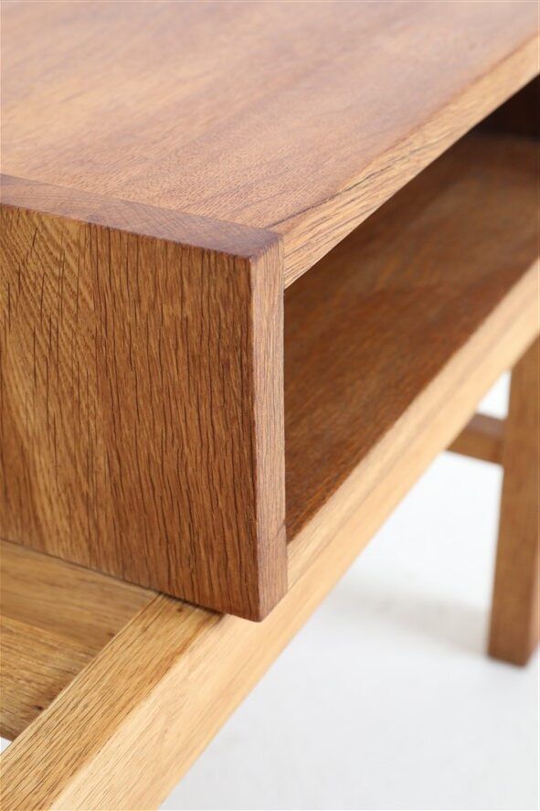 Minimalist mid-century phone / reading bench, oak, Danish modern design, 1960s / 1970s